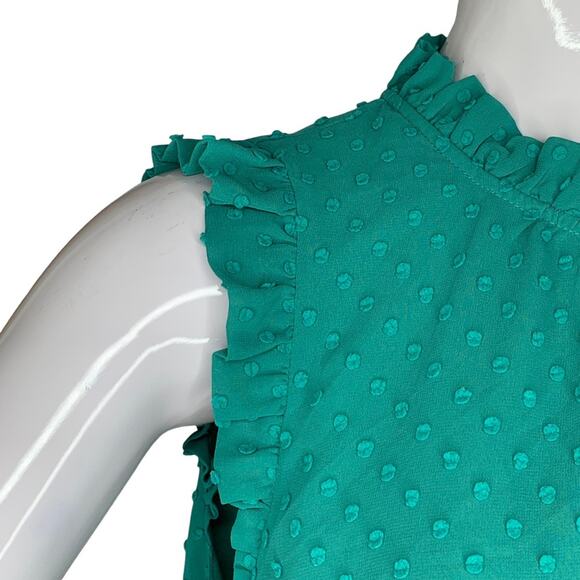 J Crew Blouse Sleeveless Green Ruffle Neckline Size M - Picture 4 of 9